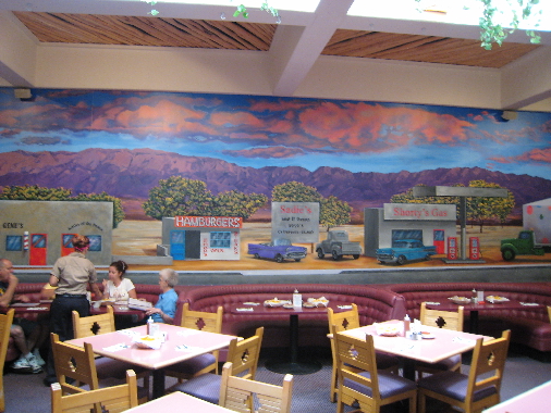 A mural depicts 4th Street in the 1950s