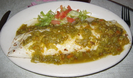 Mary & Tito's green chile burrito stuffed with guacamole and rice--one of the very best burritos in the universe!