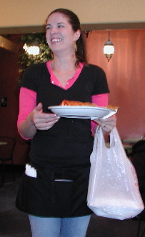 The effervescent Heather delivers a steak and egg burrito to our table.