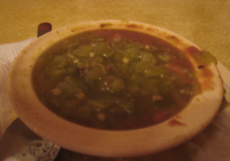 A side of beans with green chile