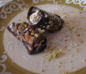 Chocolate and pistachio cannoli