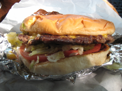 Green chile cheeseburger with double meat