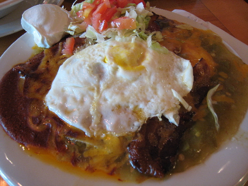 Stacked Enchiladas "Christmas" style