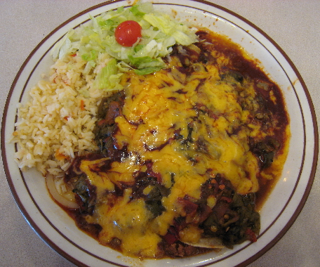 Enchiladas with the Frontier's chopped green chile and red chile Enchiladas with the Frontier's chopped green chile and red chile