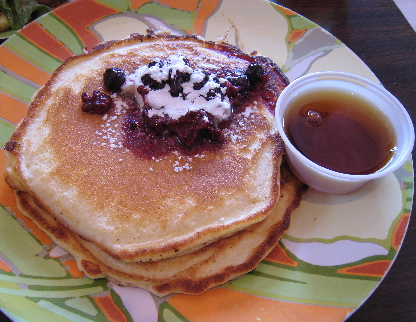 Lemon and sour cream pancakes with blueberries