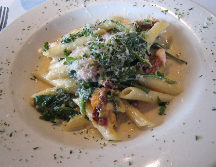 Another wonderful pasta dish at Yanni's: Penne pasta with poached salmon in a Cayenne cream sauce.