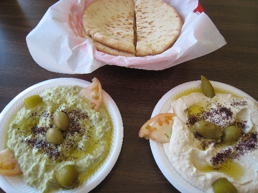 Baba Ganoug and Humus with pita bread