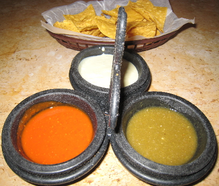 Three salsas are brought to your table before you even order.