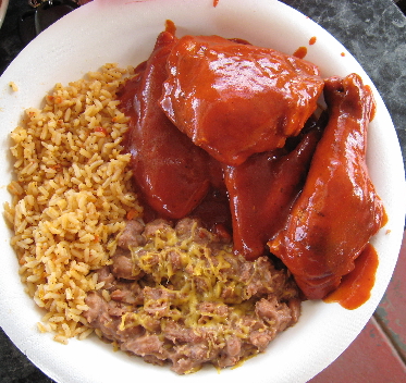 Chicken in red chile.