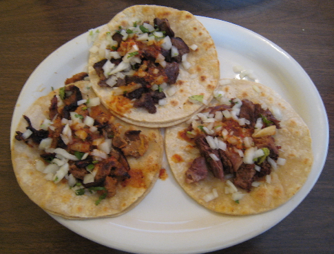 Tacos ala carte: asada, carnitas and pastor