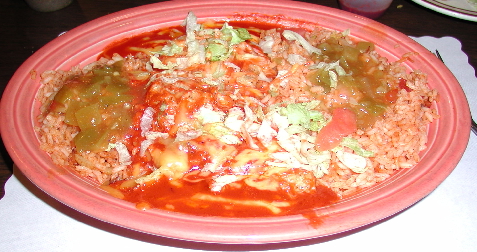 The blue corn enchiladas at Dos Amigos.