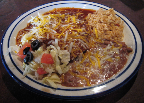 Blue corn enchiladas with carne adovada