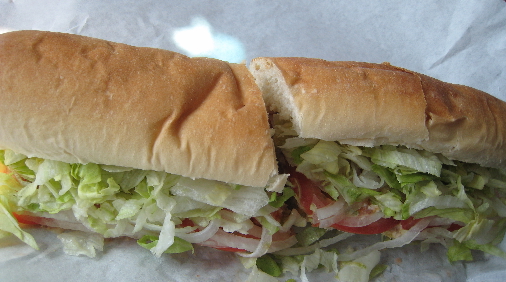 A foot-long tuna salad sandwich.