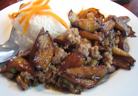 New to the menu: eggplant and ground pork