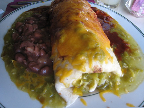 Breakfast burrito served Christmas style