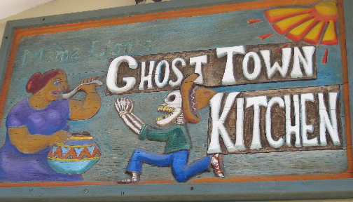 The sign above the restaurant's door.