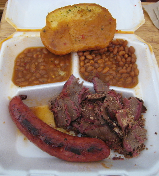 Mad Max's plate with two meats (brisket and hot link)