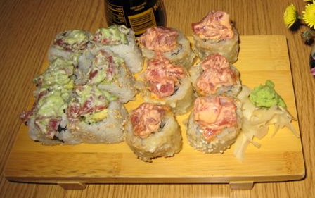 Noda's Green Mustard Roll and a Spicy Tuna Tempura Roll.