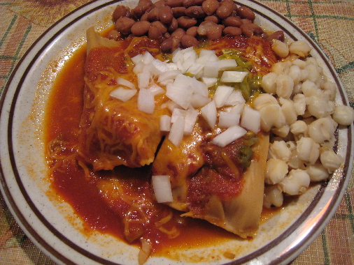 Perea's tamales with beans and posole
