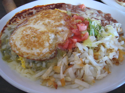 Blue corn enchiladas Christmas style